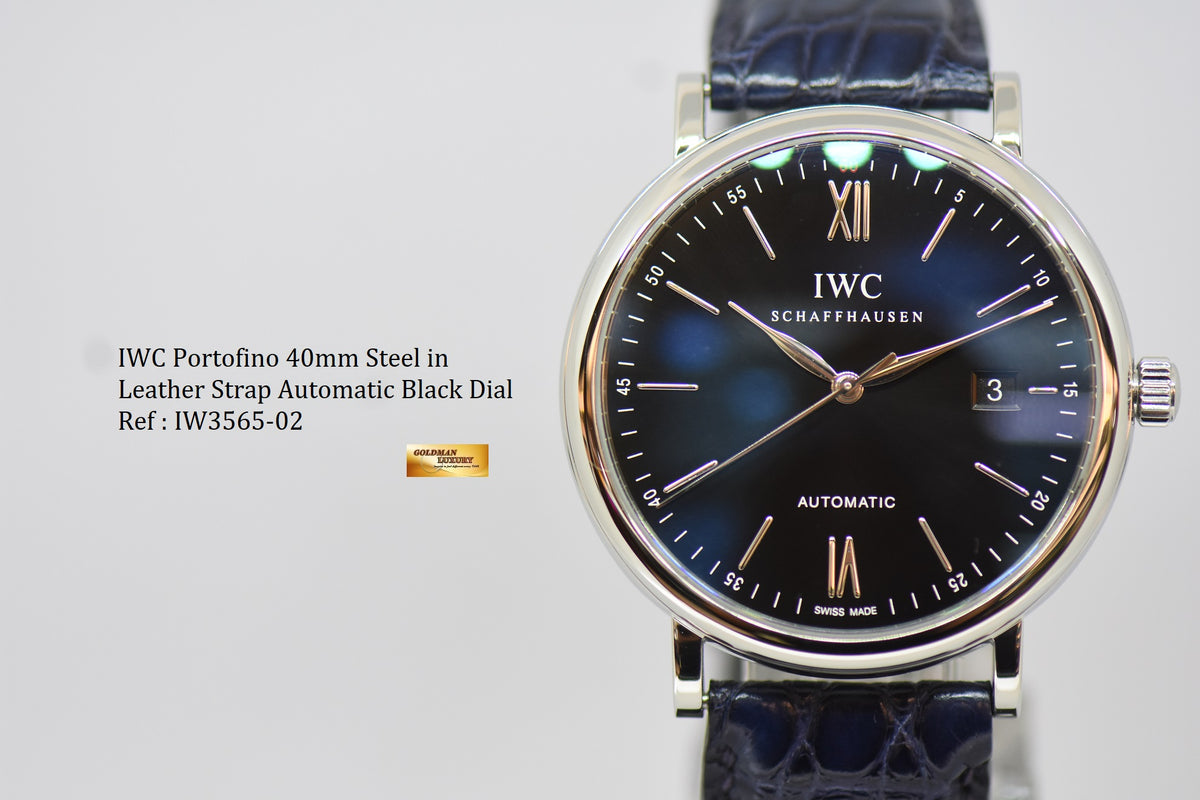 [SOLD] IWC PORTOFINO 40mm STEEL IN LEATHER STRAP BLACK AUTOMATIC IW3565-02 (MINT)