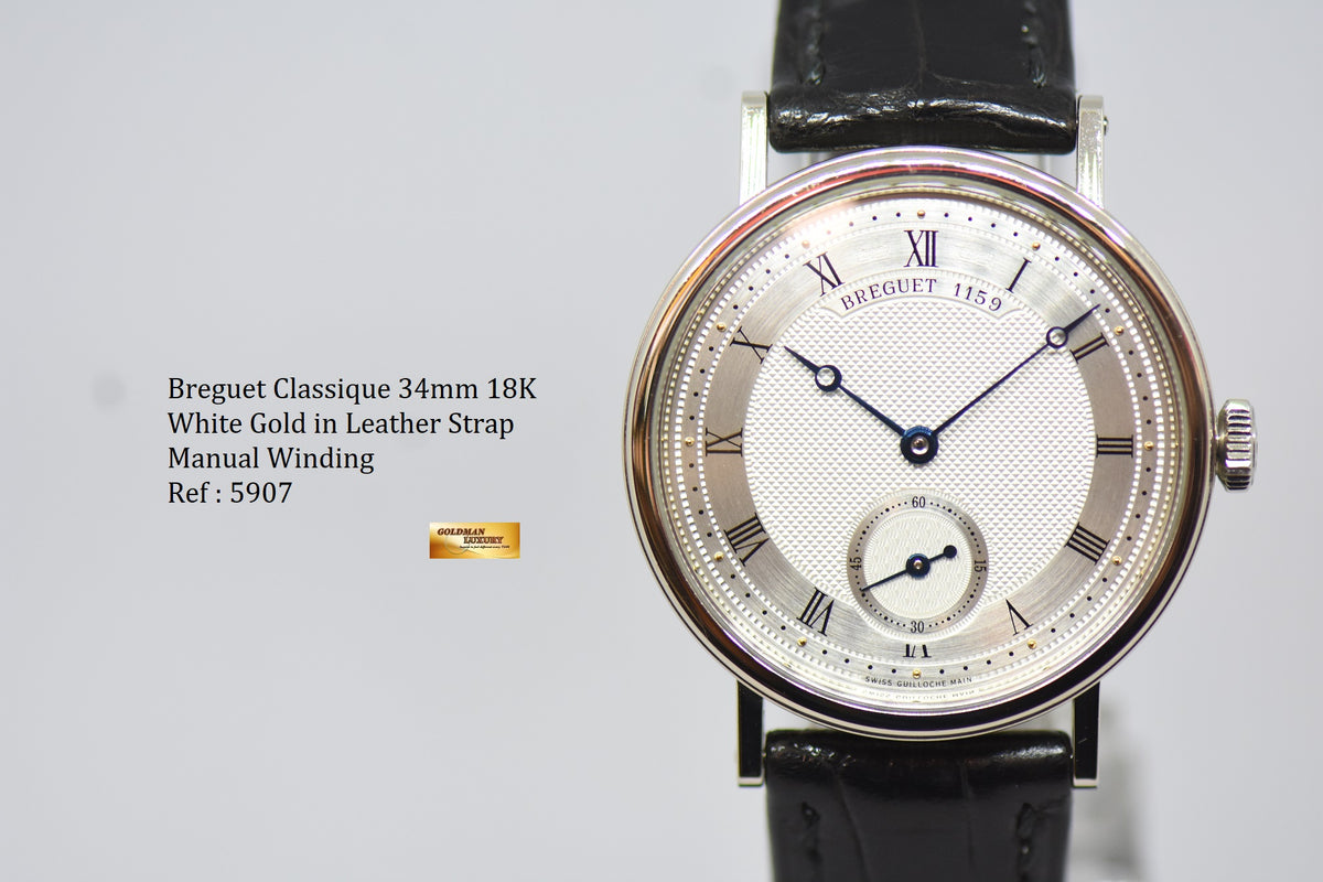 [SOLD] BREGUET CLASSIQUE 34mm 18K WHITE GOLD IN LEATHER STRAP MANUAL WINDING 5907 (MINT)