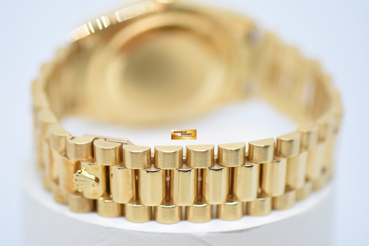 [SOLD] ROLEX OYSTER DAY-DATE 36mm YELLOW GOLD IN BRACELET ORIGINAL DIAMONDS-DECORATED DIAL 18238 (MINT)