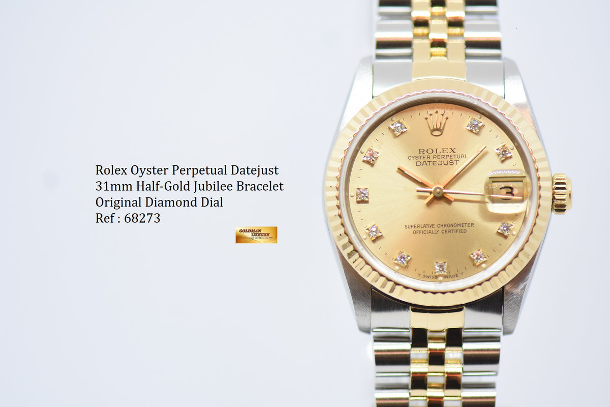 [SOLD] ROLEX OYSTER DATEJUST 31mm HALF-GOLD IN JUBILEE BRACELET DIAMOND DIAL 68273 (NEAR MINT)
