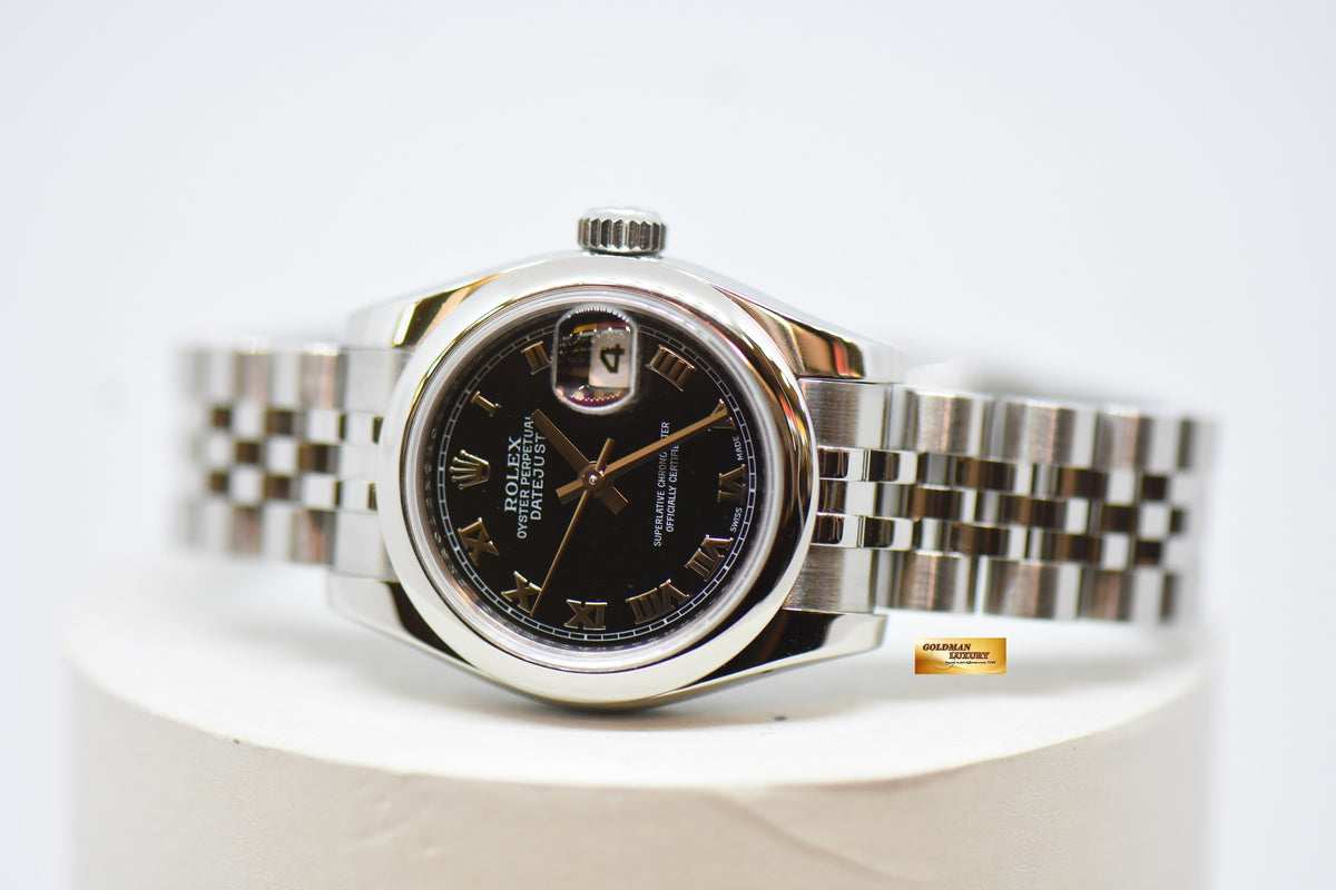 [SOLD] ROLEX OYSTER DATEJUST 26mm STEEL IN JUBILEE BRACELET BLACK DIAL ROMAN NUMERALS 179160 (MINT)