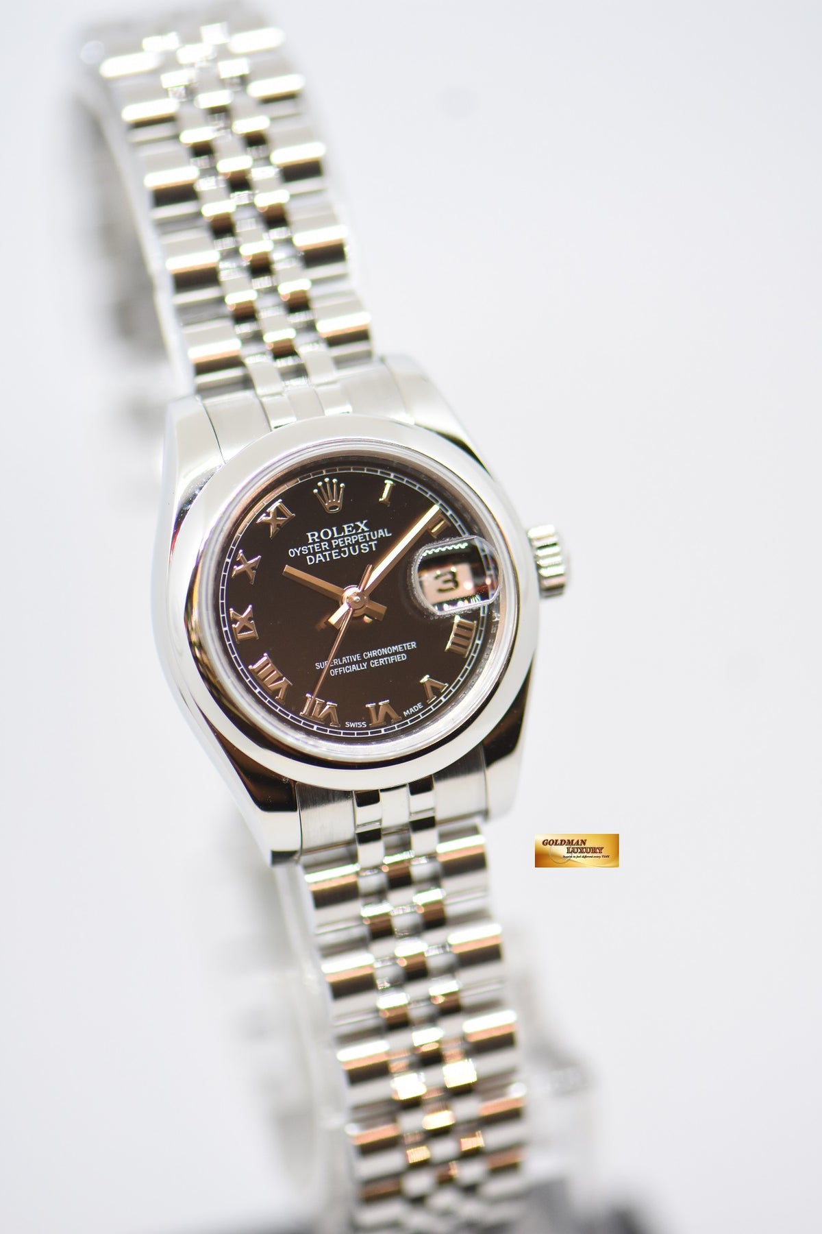 [SOLD] ROLEX OYSTER DATEJUST 26mm STEEL IN JUBILEE BRACELET BLACK DIAL ROMAN NUMERALS 179160 (MINT)