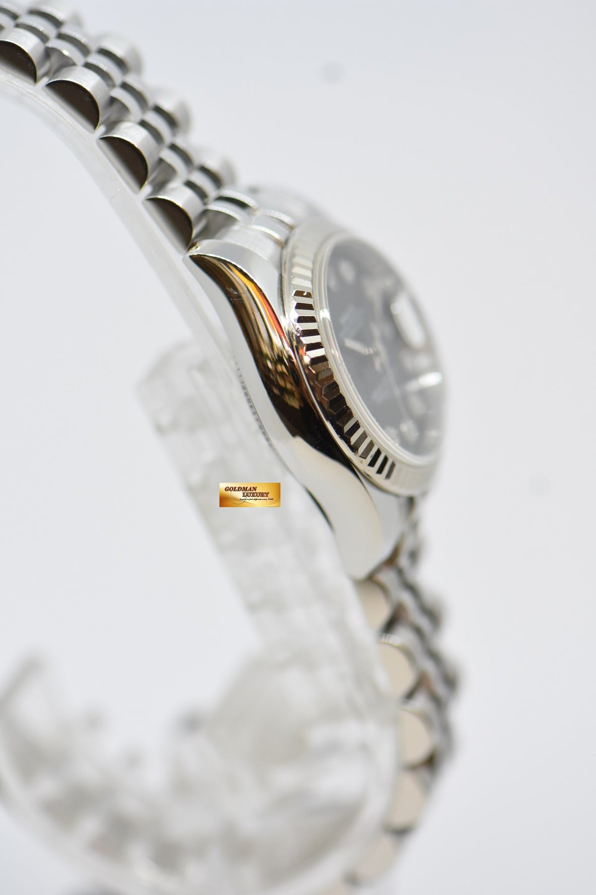 [SOLD] ROLEX OYSTER DATEJUST 26mm STEEL IN JUBILEE BRACELET BLACK DIAMOND DIAL 179174 (MINT)