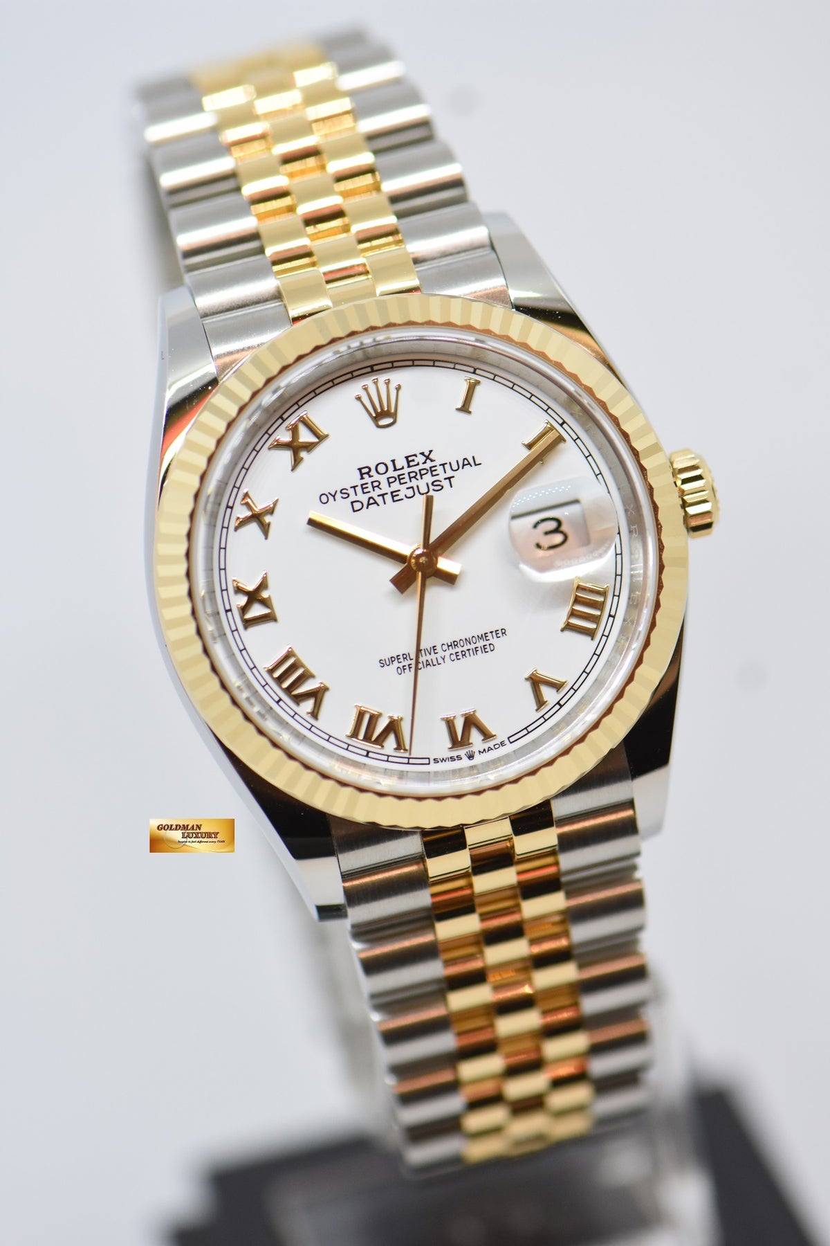 [SOLD] ROLEX OYSTER DATEJUST 36mm GOLD / STEEL IN JUBILEE BRACELET WHITE DIAL ROMAN NUMERALS 126233 (NEW-UNWORN)