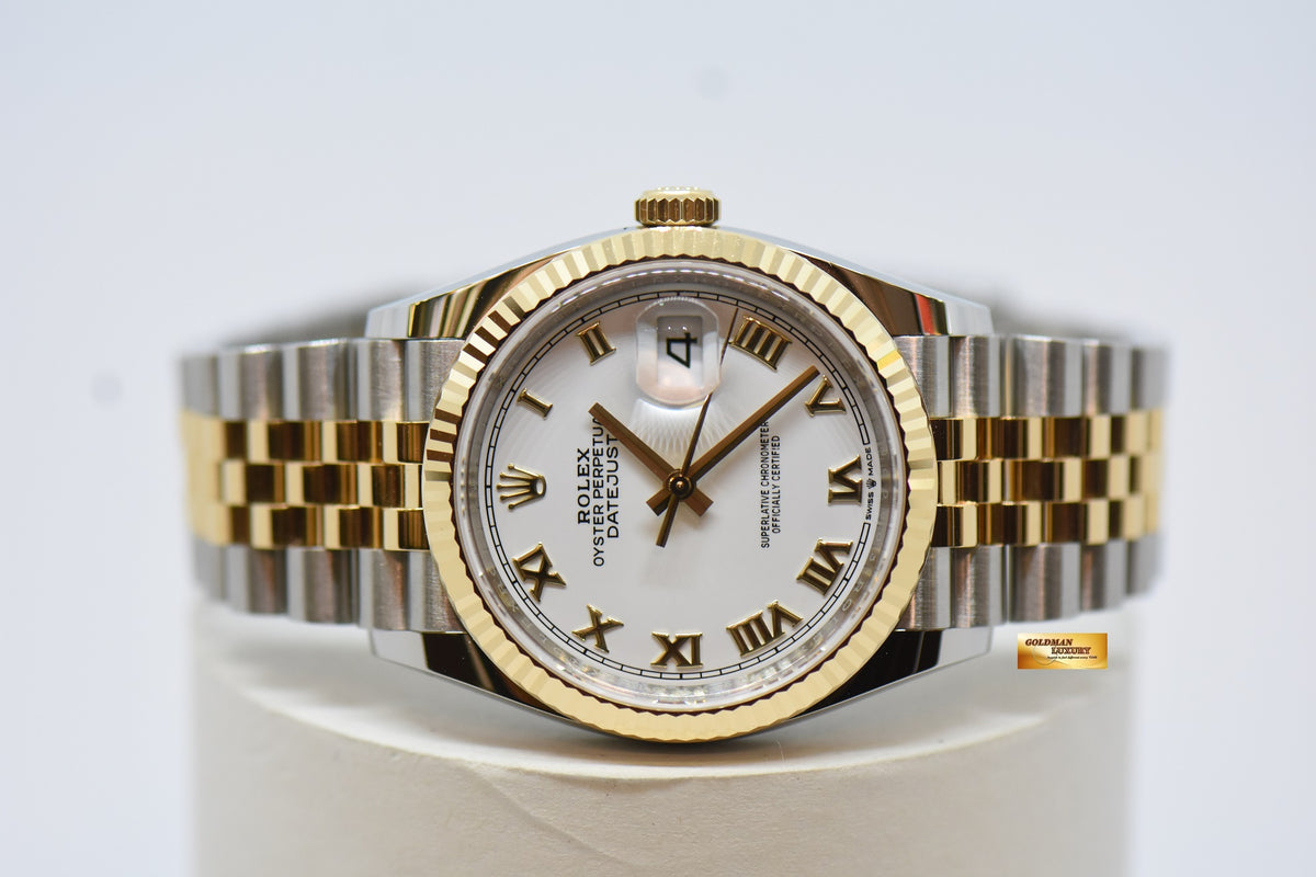 [SOLD] ROLEX OYSTER DATEJUST 36mm GOLD / STEEL IN JUBILEE BRACELET WHITE DIAL ROMAN NUMERALS 126233 (NEW-UNWORN)
