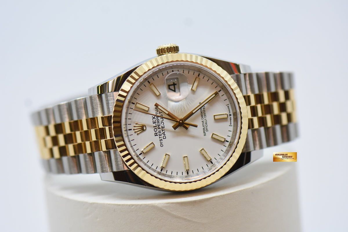 [SOLD] ROLEX OYSTER DATEJUST 36mm GOLD / STEEL IN JUBILEE BRACELET WHITE DIAL BATON NUMERALS 126233 (NEW-UNWORN)