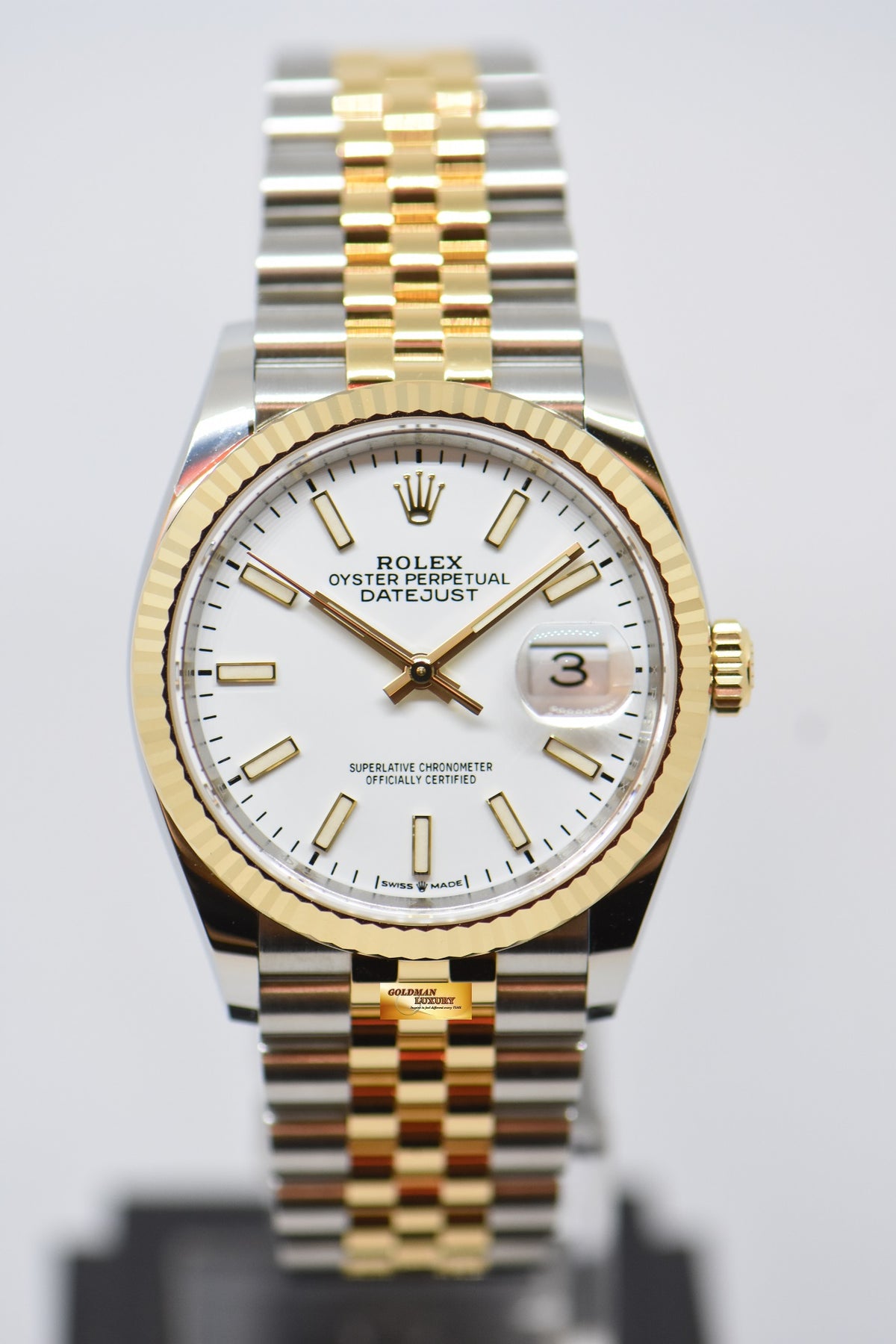 [SOLD] ROLEX OYSTER DATEJUST 36mm GOLD / STEEL IN JUBILEE BRACELET WHITE DIAL BATON NUMERALS 126233 (NEW-UNWORN)