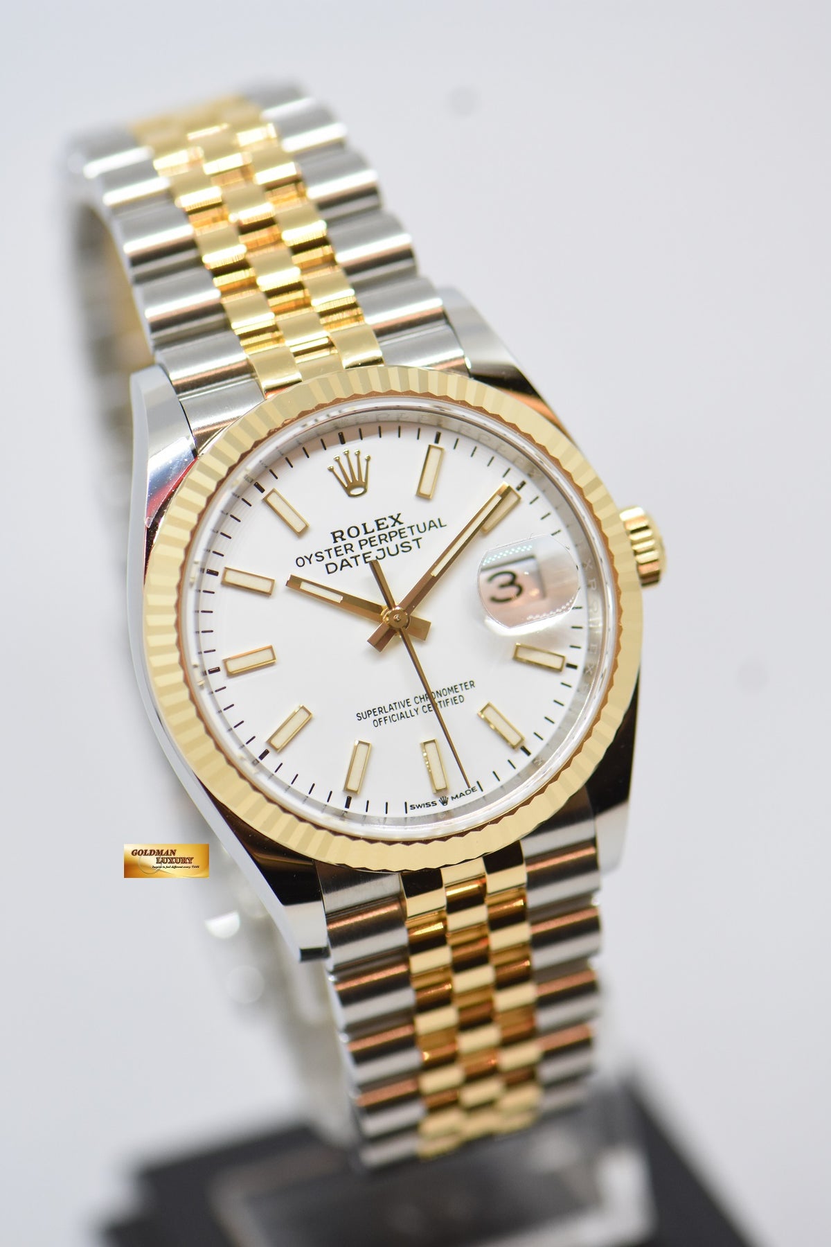 [SOLD] ROLEX OYSTER DATEJUST 36mm GOLD / STEEL IN JUBILEE BRACELET WHITE DIAL BATON NUMERALS 126233 (NEW-UNWORN)