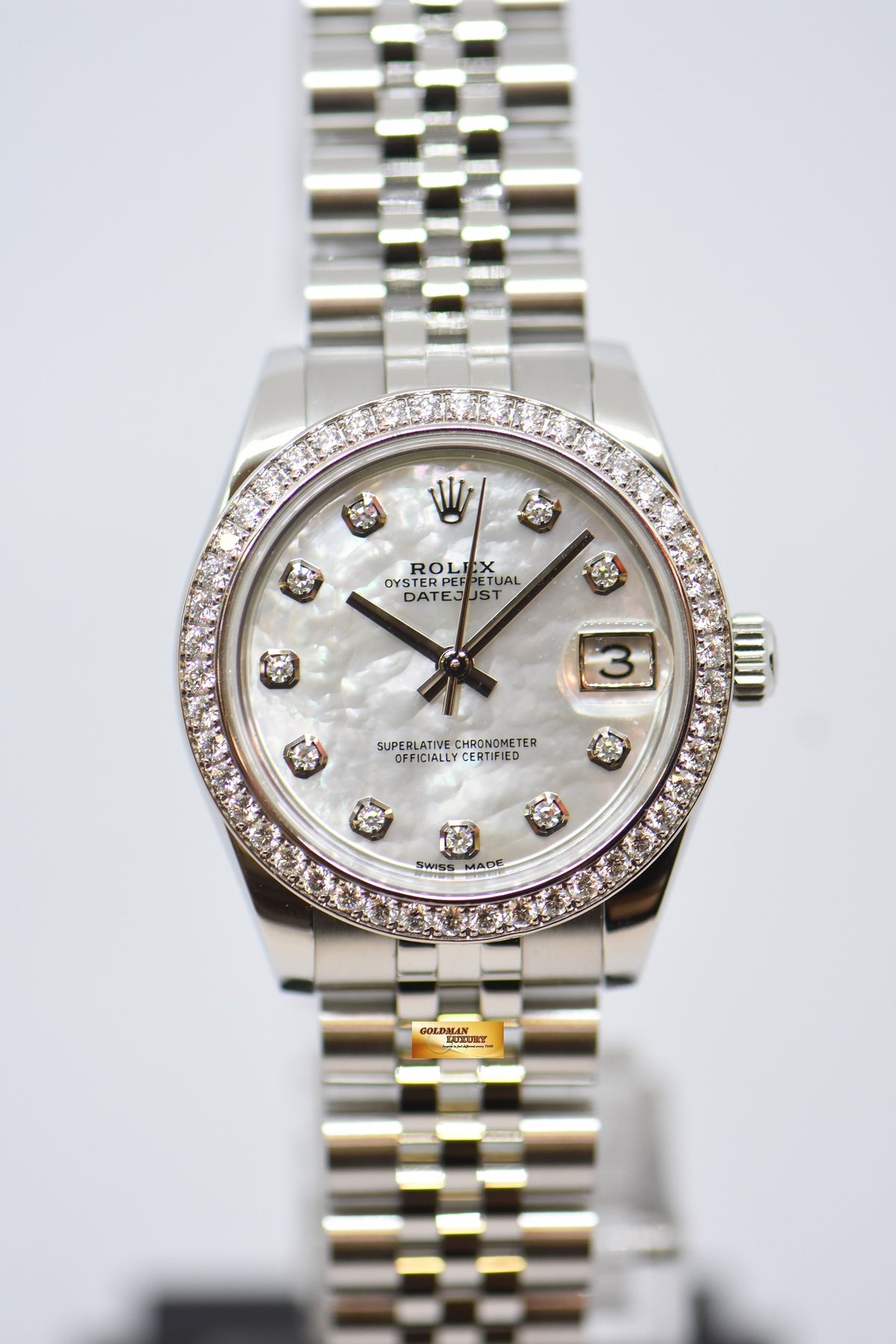 [SOLD] ROLEX OYSTER PERPETUAL DATEJUST 31mm MOP DIAMOND DIAL STEEL IN JUBILEE BRACELET ORIGINAL DIAMOND BEZEL 178384 (MINT)
