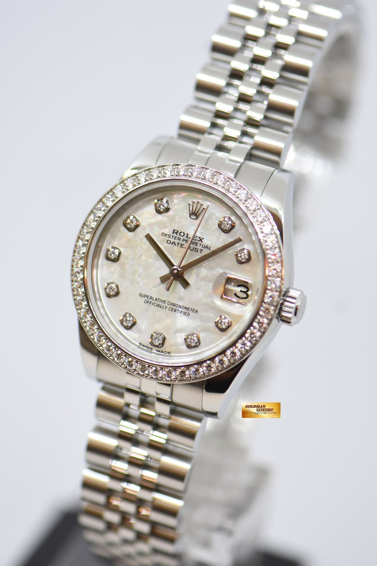 [SOLD] ROLEX OYSTER PERPETUAL DATEJUST 31mm MOP DIAMOND DIAL STEEL IN JUBILEE BRACELET ORIGINAL DIAMOND BEZEL 178384 (MINT)