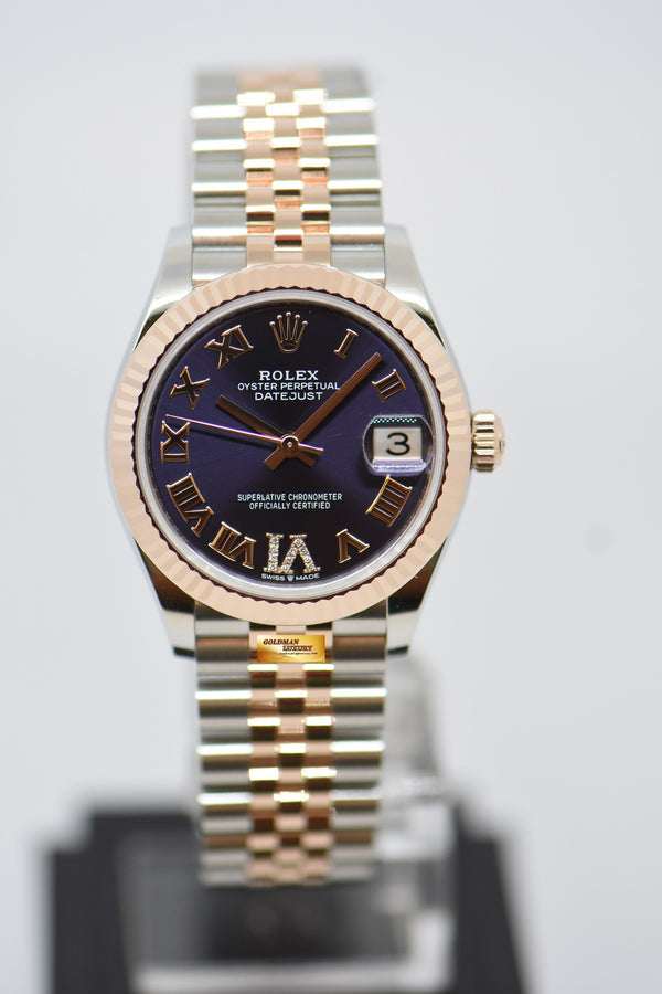[SOLD] ROLEX OYSTER PERPETUAL DATEJUST 31mm ORIGINAL DIAMOND @ VI AUBERGINE ROMAN DIAL EVEROSE GOLD / STEEL IN JUBILEE BRACELET 278271 (NEW-UNWORN)