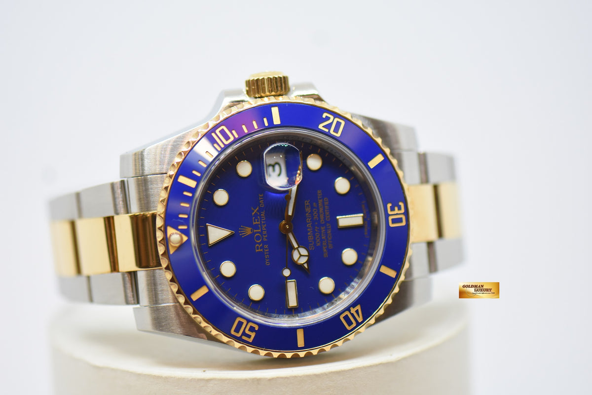 [SOLD] ROLEX OYSTER PERPETUAL SUBMARINER BLUE 40mm HALF-GOLD IN BRACELET MATTE BLUE DIAL CERAMIC BEZEL 116613LB (MINT)