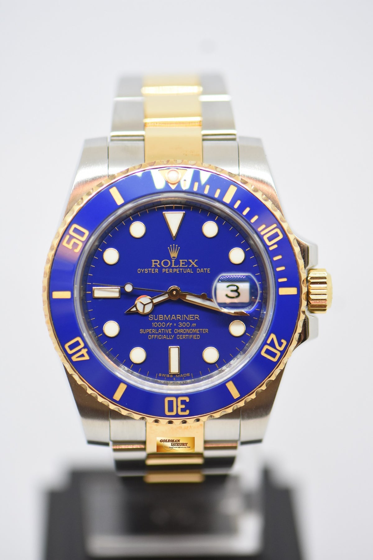 [SOLD] ROLEX OYSTER PERPETUAL SUBMARINER BLUE 40mm HALF-GOLD IN BRACELET MATTE BLUE DIAL CERAMIC BEZEL 116613LB (MINT)