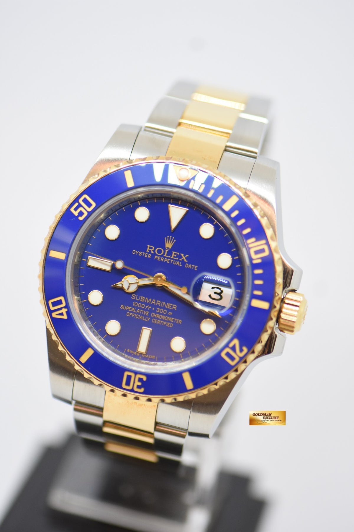 [SOLD] ROLEX OYSTER PERPETUAL SUBMARINER BLUE 40mm HALF-GOLD IN BRACELET MATTE BLUE DIAL CERAMIC BEZEL 116613LB (MINT)
