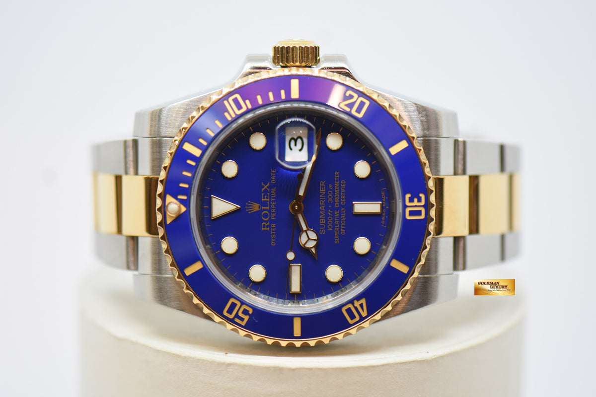[SOLD] ROLEX OYSTER PERPETUAL SUBMARINER BLUE 40mm HALF-GOLD IN BRACELET MATTE BLUE DIAL CERAMIC BEZEL 116613LB (MINT)