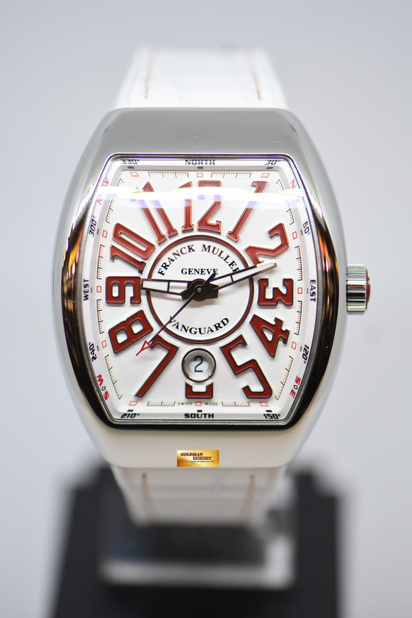 [SOLD] FRANCK MULLER VANGUARD 41mm STEEL IN RUBBER STRAP WHITE DIAL RED NUMERALS AUTOMATIC V41 SC DT (NEW-UNWORN)