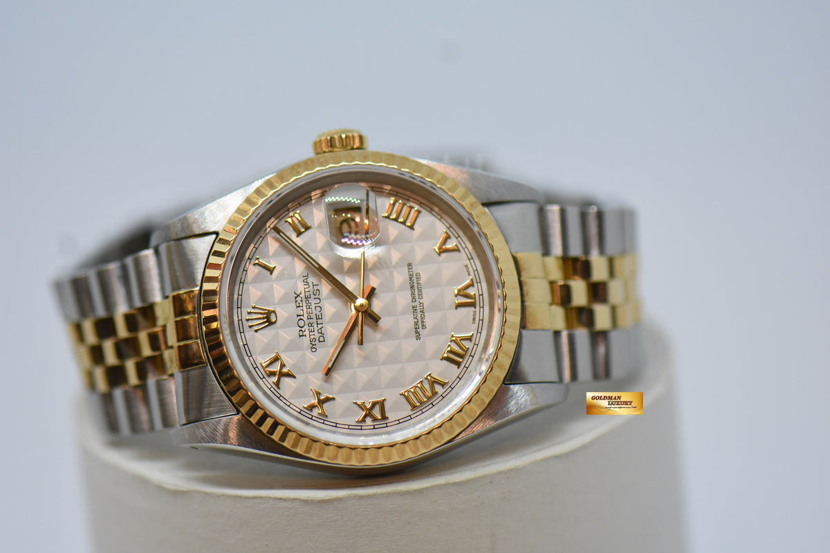 [SOLD] ROLEX OYSTER PERPETUAL DATEJUST 36mm PRISM ROMAN CREAM DIAL HALF GOLD IN JUBILEE BRACELET 16233 (NEAR MINT)