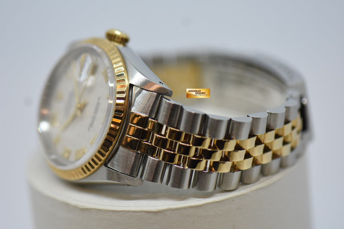 [SOLD] ROLEX OYSTER PERPETUAL DATEJUST 36mm PRISM ROMAN CREAM DIAL HALF GOLD IN JUBILEE BRACELET 16233 (NEAR MINT)