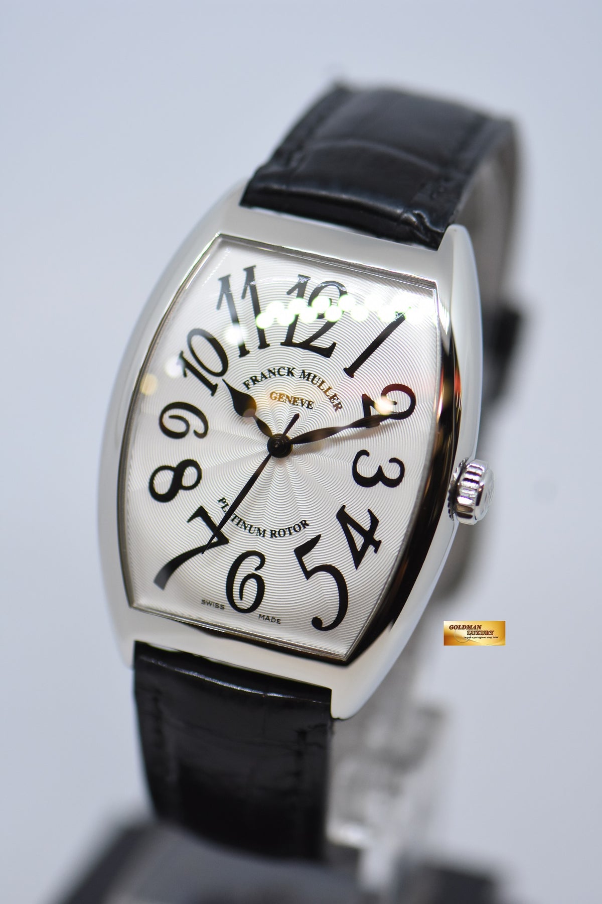 [SOLD] FRANCK MULLER CURVEX STEEL IN LEATHER STRAP BLACK ARABIC NUMERALS AUTOMATIC 6850B SC (MINT)