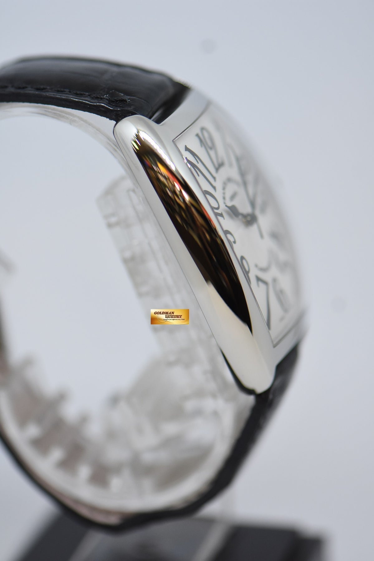 [SOLD] FRANCK MULLER CURVEX STEEL IN LEATHER STRAP BLACK ARABIC NUMERALS AUTOMATIC 6850B SC (MINT)