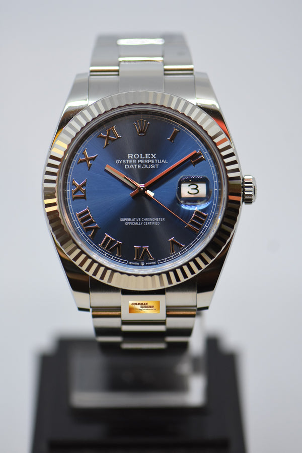 [SOLD] ROLEX OYSTER PERPETUAL DATEJUST 41 STEEL IN BRACELET BLUE ROMAN DIAL AUTOMATIC 126334 (LNIB)