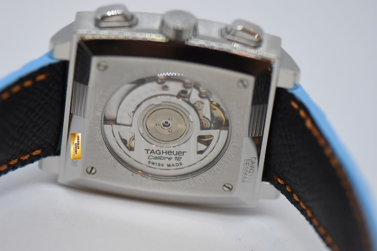 [SOLD] TAG HEUER MONACO VINTAGE GULF “STEVE MCQUEEN” CHRONOGRAPH STEEL IN LEATHER STRAP LIMITED EDITION OF 2500PCS AUTOMATIC CAW2113 (MINT)