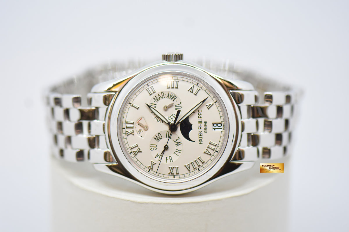 [SOLD] PATEK PHILIPPE ANNUAL CALENDAR 36mm 18K WHITE GOLD IN BRACELET MOONPHASE POWER RESERVE AUTOMATIC 5036G (MINT)