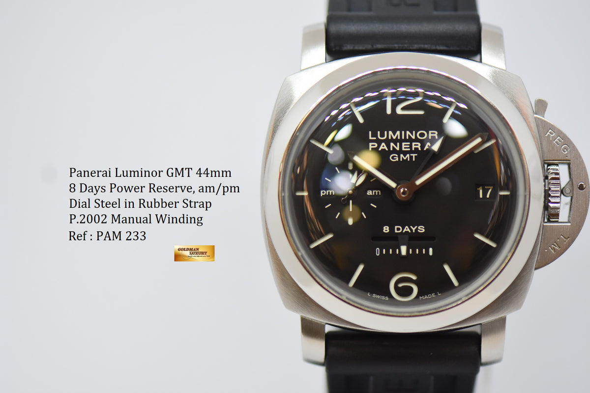 [SOLD] PANERAI LUMINOR GMT 1950 8 DAYS POWER RESERVE am/pm DIAL MANUAL WINDING PAM 233 (MINT)
