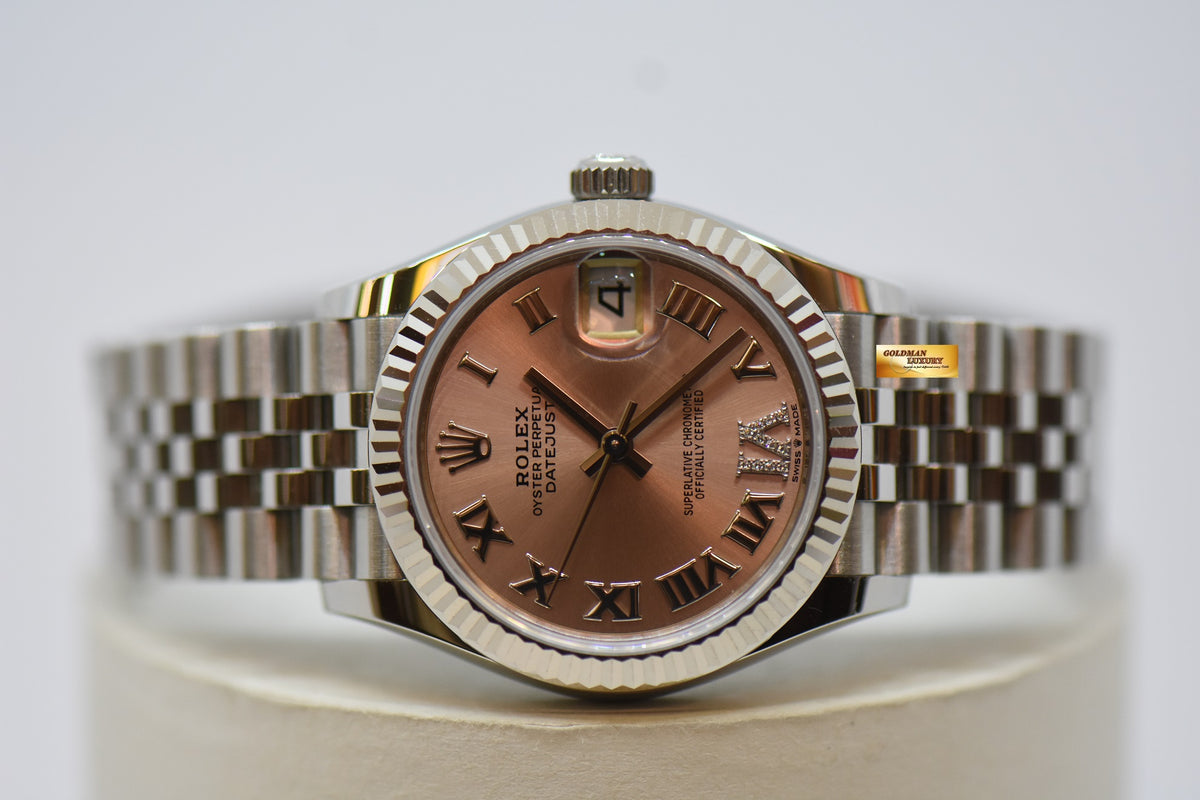 [SOLD] ROLEX OYSTER PERPETUAL DATEJUST 31 BOYSIZE PINK DIAL w/ DIAMOND @ “VI” STEEL IN JUBILEE 278274 (NEW-UNWORN)