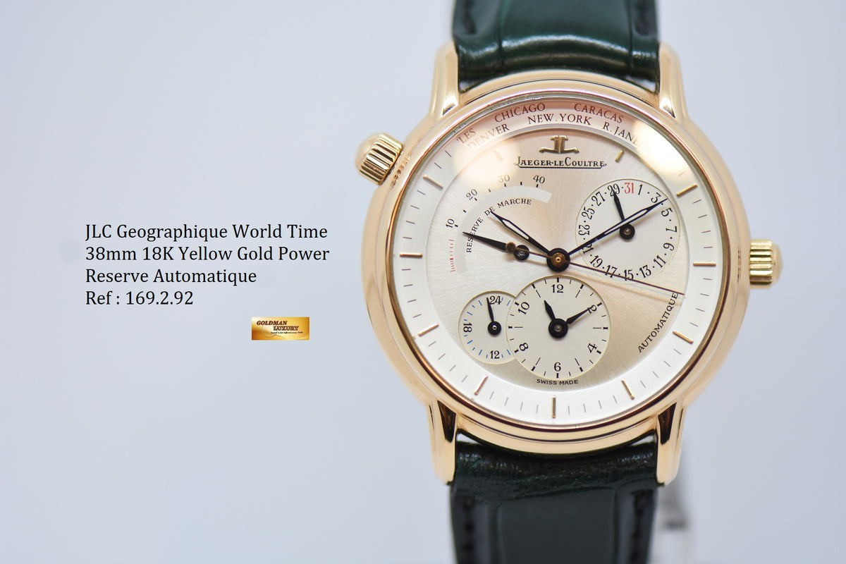 [SOLD] JLC GEOGRAPHIQUE 38mm WORLD TIME POWER RESERVE 18K YELLOW GOLD AUTOMATIC 169.2.92 (MINT)