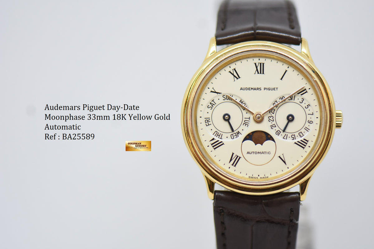 [SOLD] AUDEMARS PIGUET DAY-DATE MOONPHASE 33mm 18K YELLOW GOLD AUTOMATIC VINTAGE BA25589 (NEAR MINT)
