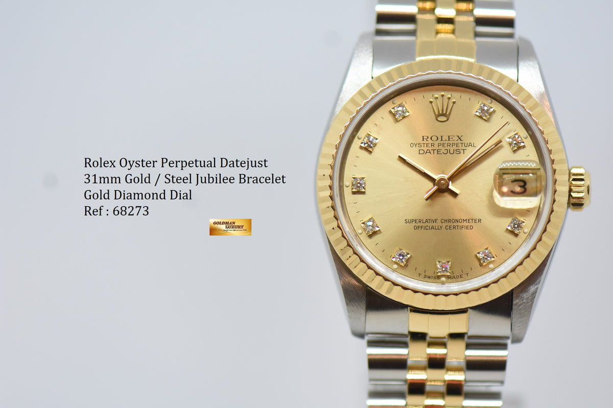 [SOLD] ROLEX OYSTER DATEJUST 31mm HALF-GOLD IN JUBILEE BRACELET DIAMOND DIAL 68273 (NEAR MINT)