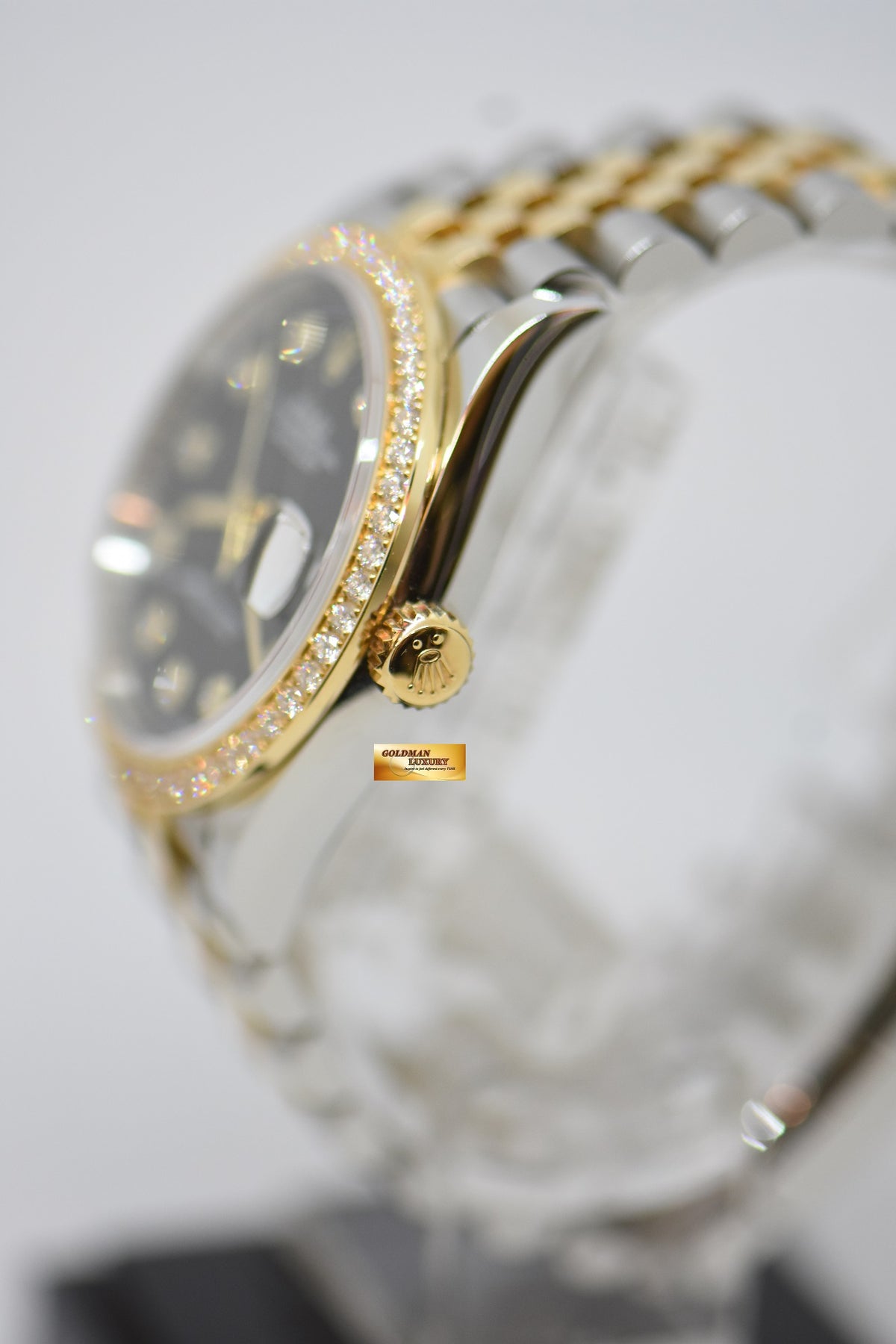 [SOLD] ROLEX OYSTER DATEJUST 36mm GOLD / STEEL IN JUBILEE BRACELET ORIGINAL BLACK DIAMOND DIAL ORIGINAL FACTORY DIAMOND BEZEL 126283RBR (MINT)