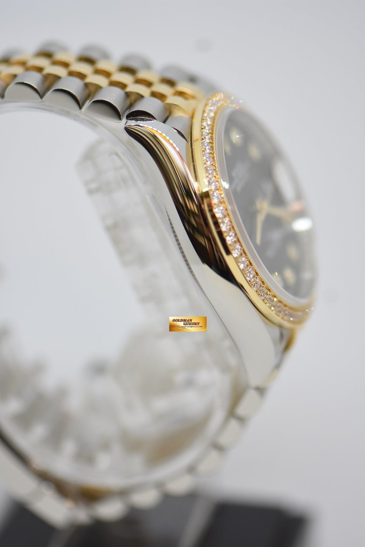 [SOLD] ROLEX OYSTER DATEJUST 36mm GOLD / STEEL IN JUBILEE BRACELET ORIGINAL BLACK DIAMOND DIAL ORIGINAL FACTORY DIAMOND BEZEL 126283RBR (MINT)