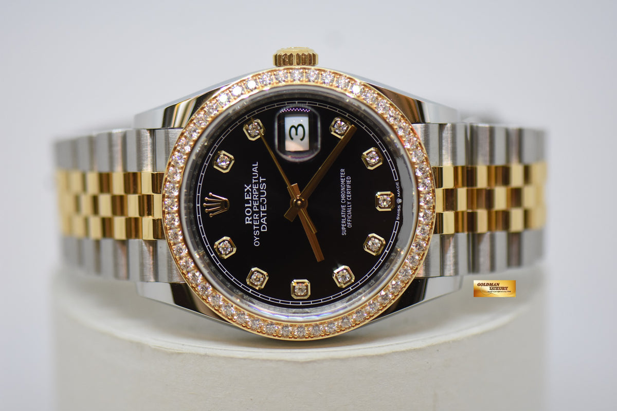 [SOLD] ROLEX OYSTER DATEJUST 36mm GOLD / STEEL IN JUBILEE BRACELET ORIGINAL BLACK DIAMOND DIAL ORIGINAL FACTORY DIAMOND BEZEL 126283RBR (MINT)
