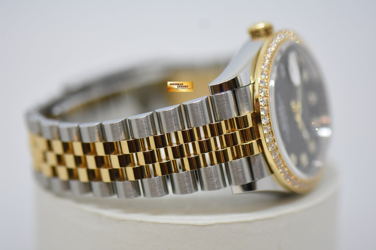 [SOLD] ROLEX OYSTER DATEJUST 36mm GOLD / STEEL IN JUBILEE BRACELET ORIGINAL BLACK DIAMOND DIAL ORIGINAL FACTORY DIAMOND BEZEL 126283RBR (MINT)