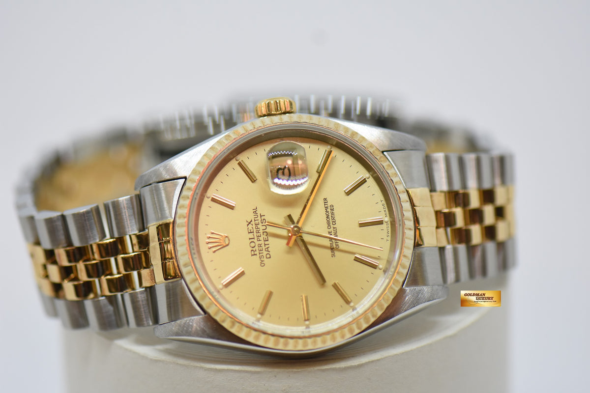 [SOLD] ROLEX OYSTER PERPETUAL DATEJUST 36mm GOLD DIAL HALF GOLD IN JUBILEE BRACELET 16233 (NEAR MINT)
