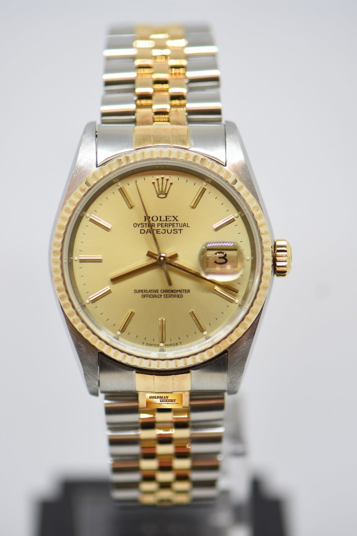 [SOLD] ROLEX OYSTER PERPETUAL DATEJUST 36mm GOLD DIAL HALF GOLD IN JUBILEE BRACELET 16233 (NEAR MINT)