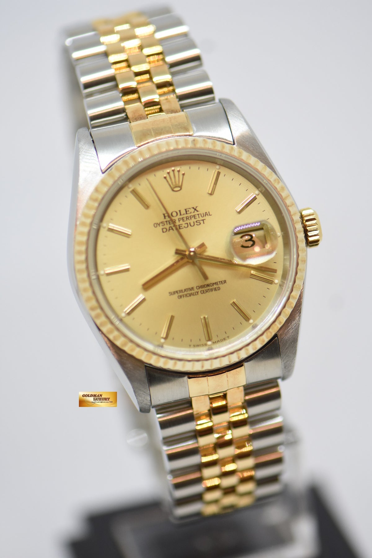 [SOLD] ROLEX OYSTER PERPETUAL DATEJUST 36mm GOLD DIAL HALF GOLD IN JUBILEE BRACELET 16233 (NEAR MINT)