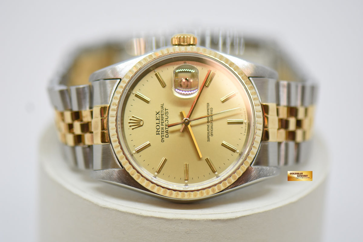 [SOLD] ROLEX OYSTER PERPETUAL DATEJUST 36mm GOLD DIAL HALF GOLD IN JUBILEE BRACELET 16233 (NEAR MINT)