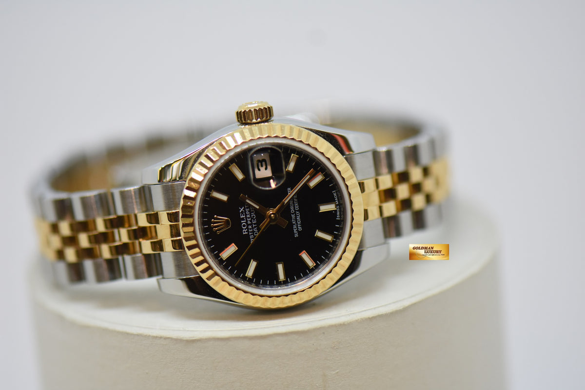 [SOLD] ROLEX OYSTER DATEJUST 26mm GOLD / STEEL IN JUBILEE BRACELET BLACK DIAL 179173 (MINT)
