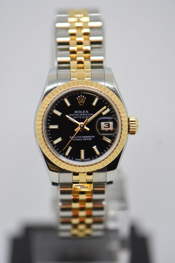[SOLD] ROLEX OYSTER DATEJUST 26mm GOLD / STEEL IN JUBILEE BRACELET BLACK DIAL 179173 (MINT)
