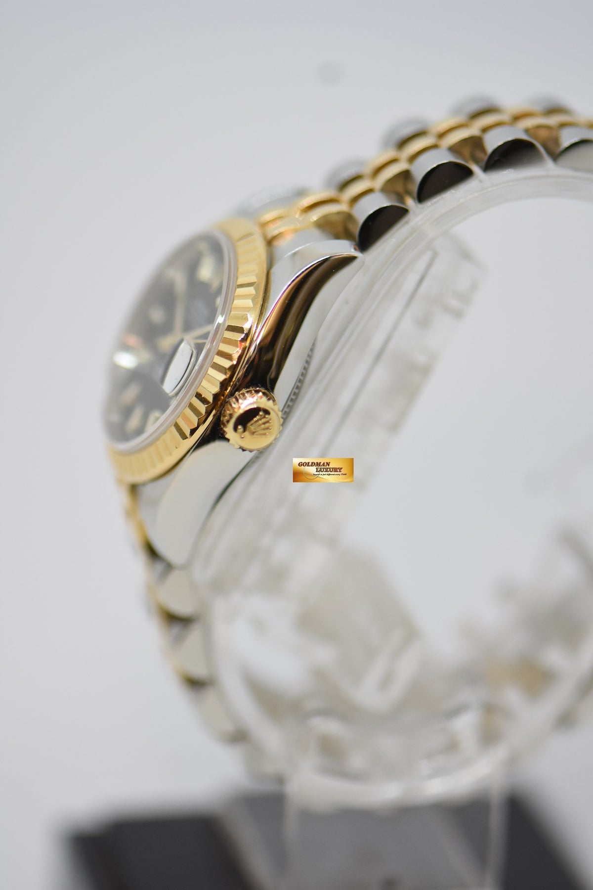 [SOLD] ROLEX OYSTER DATEJUST 26mm GOLD / STEEL IN JUBILEE BRACELET BLACK DIAL 179173 (MINT)
