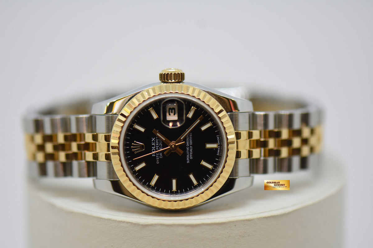 [SOLD] ROLEX OYSTER DATEJUST 26mm GOLD / STEEL IN JUBILEE BRACELET BLACK DIAL 179173 (MINT)