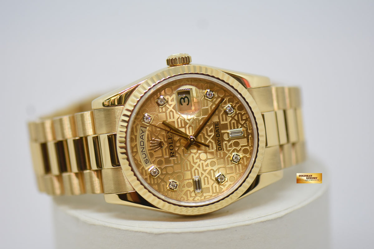 [SOLD] ROLEX OYSTER DAY-DATE 36mm YELLOW GOLD IN PRESIDENT BRACELET ORIGINAL DIAMONDS COMPUTER GOLD DIAL 118238 (MINT)