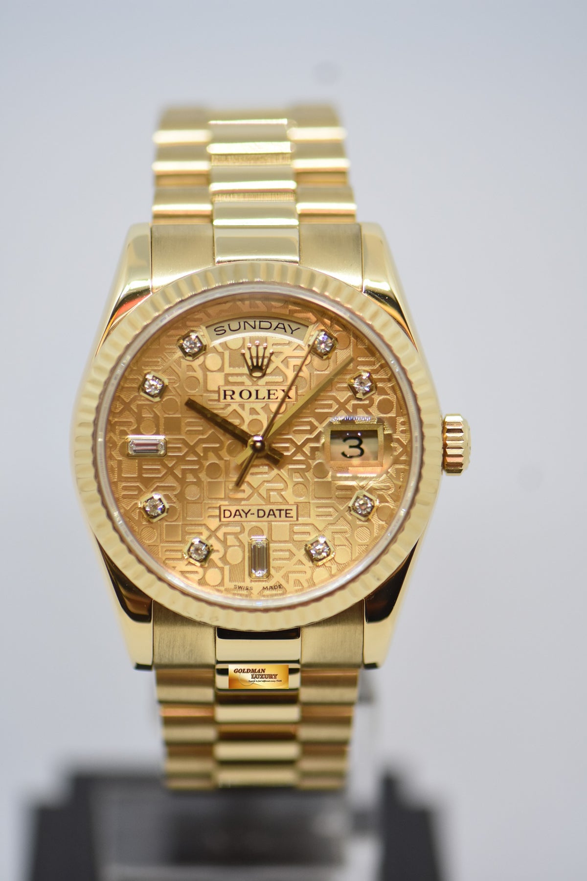 [SOLD] ROLEX OYSTER DAY-DATE 36mm YELLOW GOLD IN PRESIDENT BRACELET ORIGINAL DIAMONDS COMPUTER GOLD DIAL 118238 (MINT)