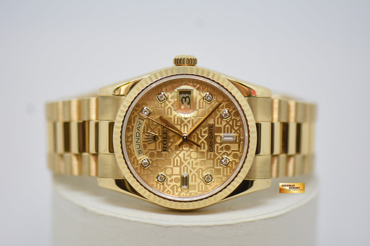 [SOLD] ROLEX OYSTER DAY-DATE 36mm YELLOW GOLD IN PRESIDENT BRACELET ORIGINAL DIAMONDS COMPUTER GOLD DIAL 118238 (MINT)