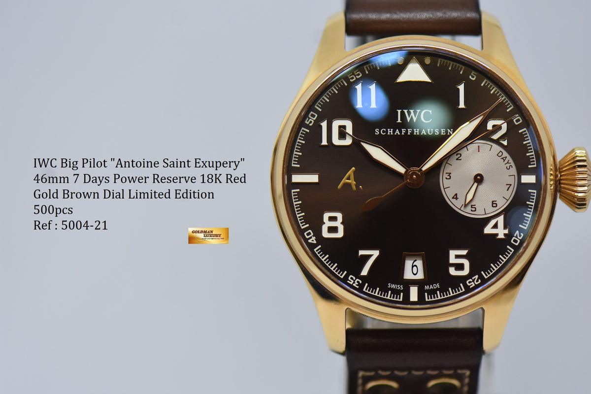 [SOLD] IWC BIG PILOT “ANTOINE SAINT EXUPERY” 46mm 7-DAYS POWER RESERVE RED GOLD IN BROWN LEATHER LIMITED EDITION OF 500PCS IW5004-21 (LNIB)