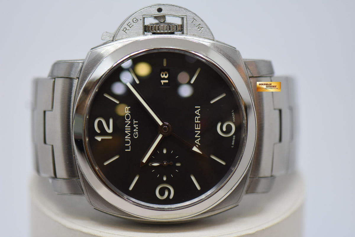 [SOLD] PANERAI LUMINOR 1950 GMT 44mm STEEL IN BRACELET AUTOMATIC BLACK PAM 329 (MINT)