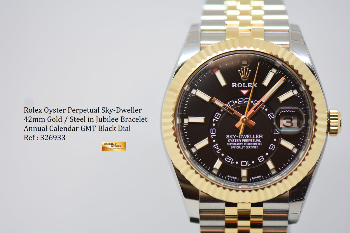 [SOLD] ROLEX OYSTER PERPETUAL SKY-DWELLER 42mm ANNUAL CALENDAR GOLD / STEEL IN JUBILEE BRACELET BLACK DIAL Ref : 326933 [NEW-UNWORN]